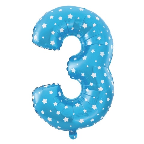 Balon foliowy Gwiazdki cyfra 3 niebieski 100cm Balon foliowy Gwiazdki cyfra 3 niebieski 100cm
