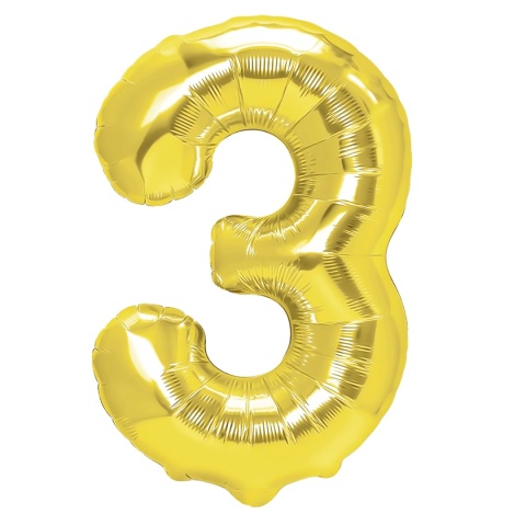 Balon foliowy cyfra 3 złoty 100cm Balon foliowy cyfra 3 złoty 100cm