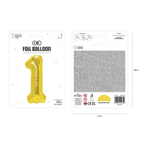 Balon foliowy cyfra 1 złoty 100cm Balon foliowy cyfra 1 złoty 100cm