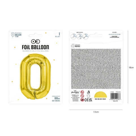 Balon foliowy cyfra 0 złoty 100cm Balon foliowy cyfra 0 złoty 100cm
