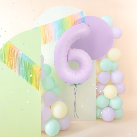 Balon foliowy cyfra 6 liliowy matowy 100cm Balon foliowy cyfra 6 liliowy matowy 100cm