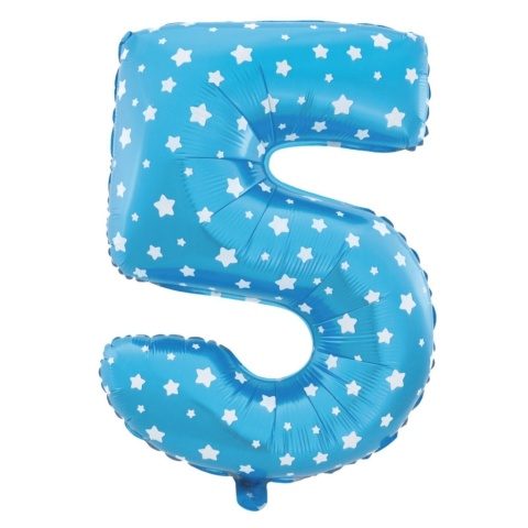 Balon foliowy Gwiazdki cyfra 5 niebieski 100cm Balon foliowy Gwiazdki cyfra 5 niebieski 100cm