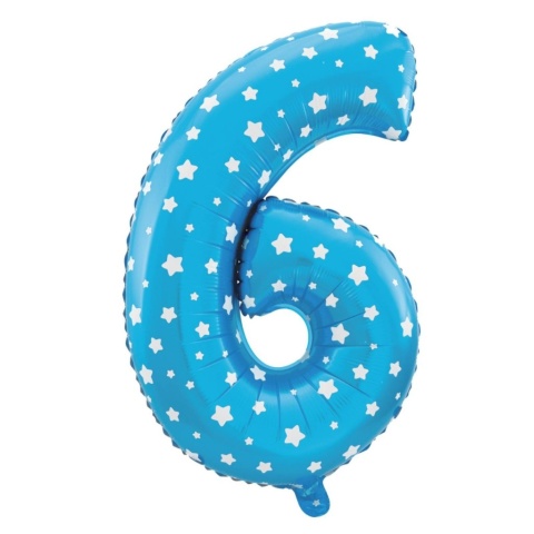 Balon foliowy Gwiazdki cyfra 6 niebieski 100cm Balon foliowy Gwiazdki cyfra 6 niebieski 100cm