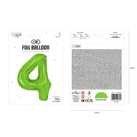 Balon foliowy cyfra 4 zielony 100cm Balon foliowy cyfra 4 zielony 100cm