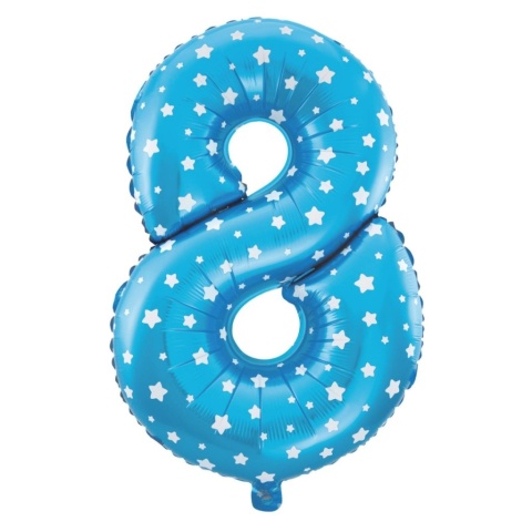 Balon foliowy Gwiazdki cyfra 8 niebieski 100cm Balon foliowy Gwiazdki cyfra 8 niebieski 100cm