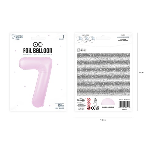 Balon foliowy cyfra 7 liliowy matowy 100cm Balon foliowy cyfra 7 liliowy matowy 100cm