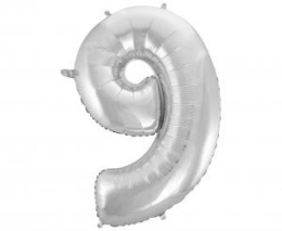 BALON FOLIOWY 92CM CYFRA 9 SREBRNY