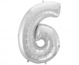 BALON FOLIOWY 92CM CYFRA 6 SREBRNY