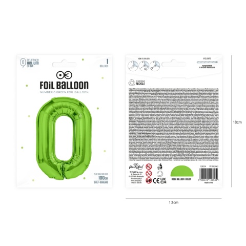 Balon foliowy cyfra 0 zielony 100cm Balon foliowy cyfra 0 zielony 100cm