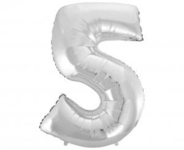 BALON FOLIOWY 92CM CYFRA 5 SREBRNA