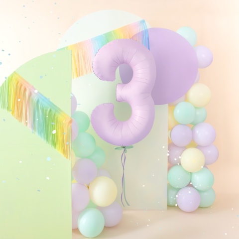 Balon foliowy cyfra 3 liliowy matowy 100cm Balon foliowy cyfra 3 liliowy matowy 100cm
