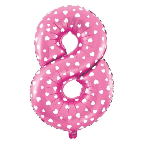 Balon foliowy Serduszka cyfra 8 różowy 100cm Balon foliowy Serduszka cyfra 8 różowy 100cm