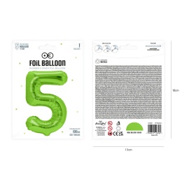 Balon foliowy cyfra 5 zielony 100cm