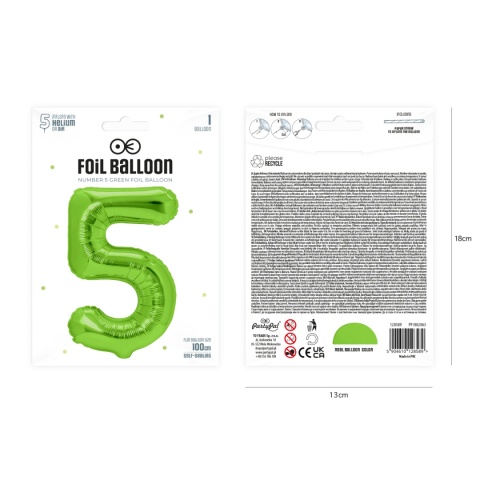 Balon foliowy cyfra 5 zielony 100cm Balon foliowy cyfra 5 zielony 100cm