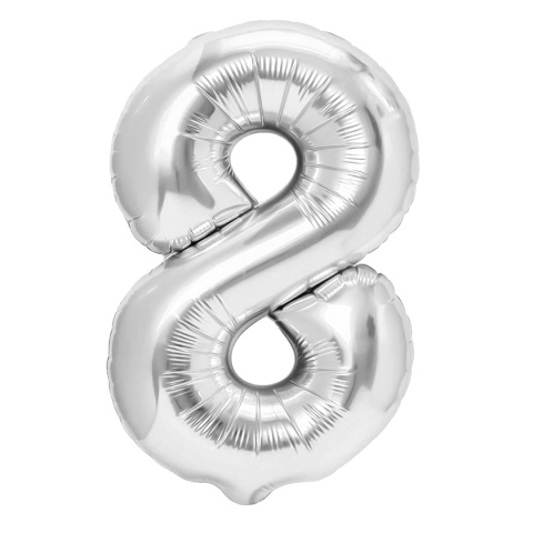 Balon foliowy cyfra 8 srebrny 100cm Balon foliowy cyfra 8 srebrny 100cm