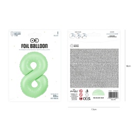 Balon foliowy cyfra 8 pistacjowy matowy 100cm