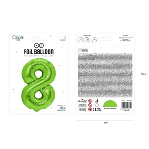 Balon foliowy cyfra 8 zielony 100cm Balon foliowy cyfra 8 zielony 100cm