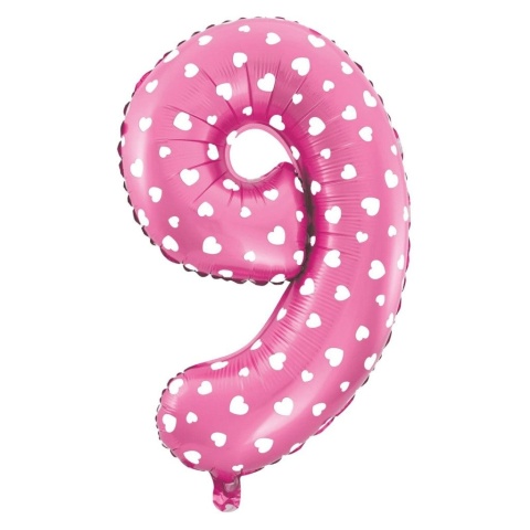 Balon foliowy Serduszka cyfra 9 różowy 100cm Balon foliowy Serduszka cyfra 9 różowy 100cm