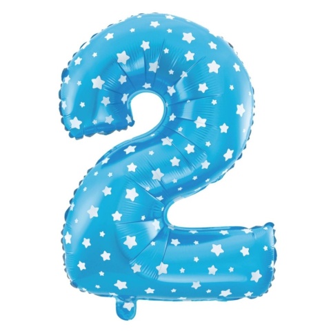 Balon foliowy Gwiazdki cyfra 2 niebieski 100cm Balon foliowy Gwiazdki cyfra 2 niebieski 100cm