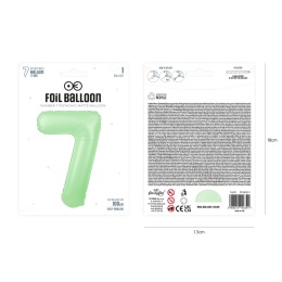 Balon foliowy cyfra 7 pistacjowy matowy 100cm