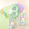 Balon foliowy cyfra 3 pistacjowy matowy 100cm
