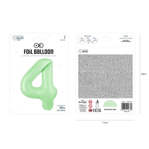 Balon foliowy cyfra 4 pistacjowy matowy 100cm Balon foliowy cyfra 4 pistacjowy matowy 100cm