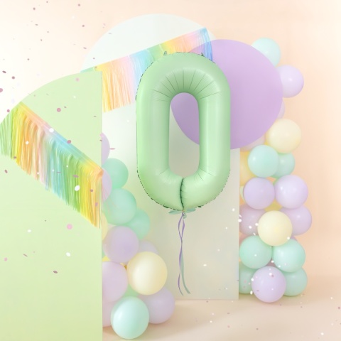Balon foliowy cyfra 0 pistacjowy matowy 100cm Balon foliowy cyfra 0 pistacjowy matowy 100cm