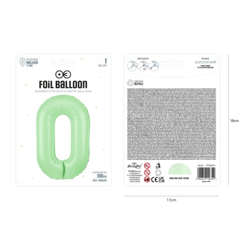 Balon foliowy cyfra 0 pistacjowy matowy 100cm Balon foliowy cyfra 0 pistacjowy matowy 100cm