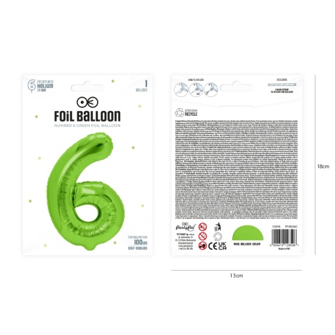 Balon foliowy cyfra 6 zielony 100cm Balon foliowy cyfra 6 zielony 100cm