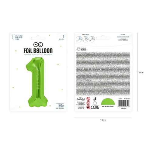 Balon foliowy cyfra 1 zielony 100cm Balon foliowy cyfra 1 zielony 100cm