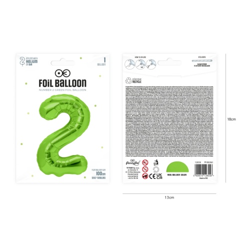 Balon foliowy cyfra 2 zielony 100cm Balon foliowy cyfra 2 zielony 100cm