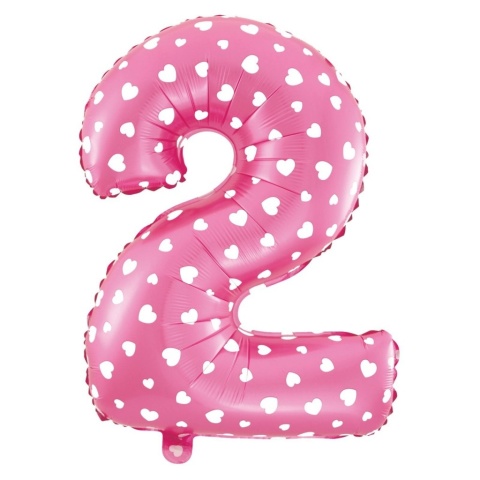 Balon foliowy Serduszka cyfra 2 różowy 100cm Balon foliowy Serduszka cyfra 2 różowy 100cm