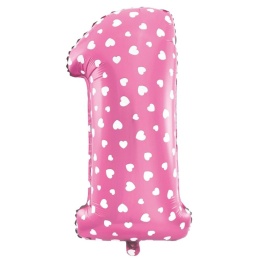 Balon foliowy Serduszka cyfra 1 różowy 100cm