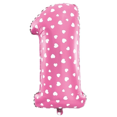 Balon foliowy Serduszka cyfra 1 różowy 100cm Balon foliowy Serduszka cyfra 1 różowy 100cm