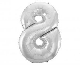 BALON FOLIOWY 92CM CYFRA 8 SREBRNY