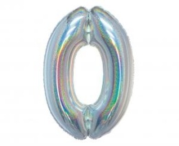 BALON FOLIOWY 76CM CYFRA 0 HOLOGRAFICZNY