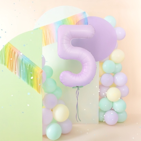 Balon foliowy cyfra 5 liliowy matowy 100cm Balon foliowy cyfra 5 liliowy matowy 100cm
